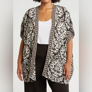 Max Studio Black/White/Tan Kimono sz 2X swimsuit coverup!